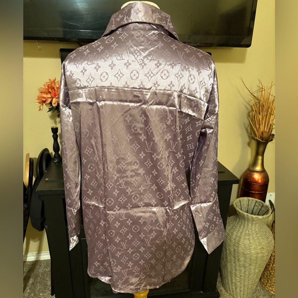 Lavender Satin Monogram Button Down Top - image 2